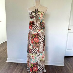Grass Collections multi-colored strapless maxi dress